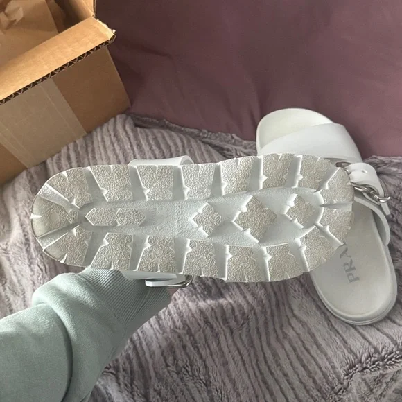 Prada White Slides with Silver Buckle - Picture 3 of 4